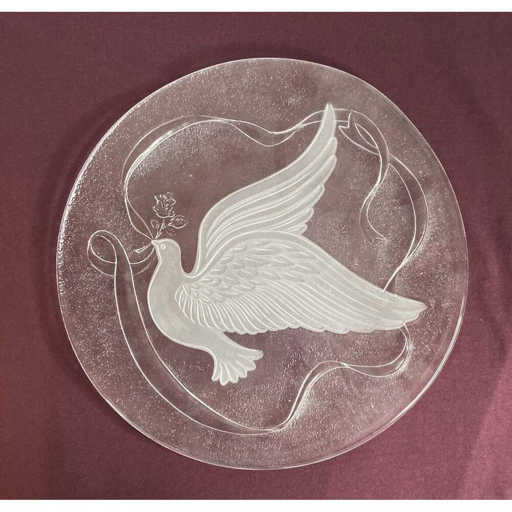 SMITH GLASS -  13" Round  Serving Platter with a dove & flowers.